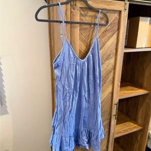 Billabong Light Blue Spaghetti-Strap Ruffle-Hem Mini Dress